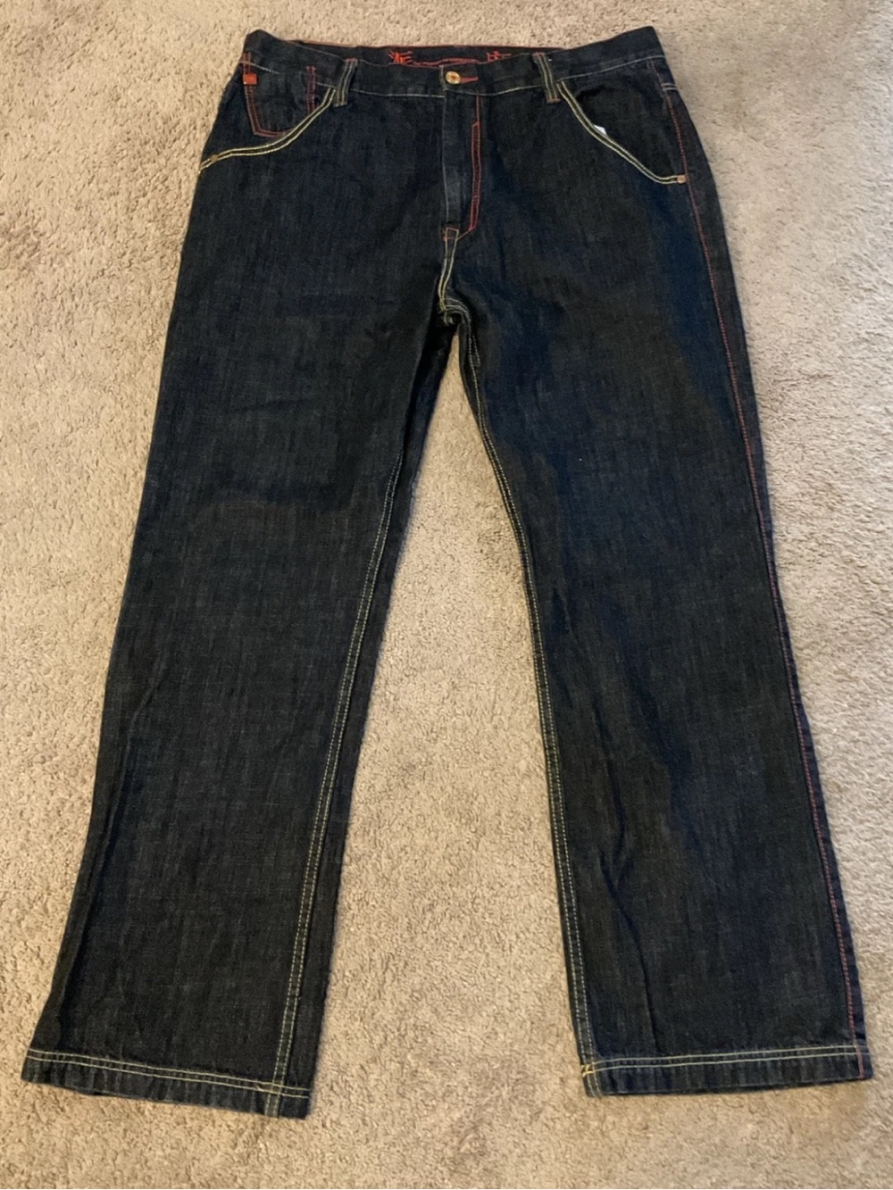 Phat Farm Jeans Mens Dark Blue Denim Wide Leg Hip Hop Y2K Size 38x33”